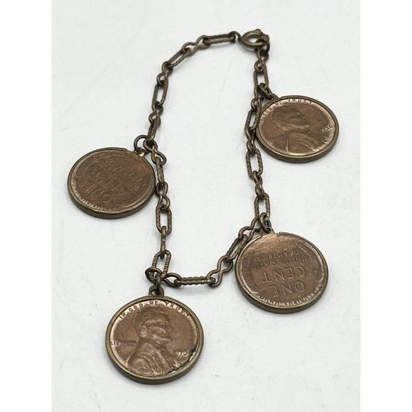 Vintage one cent penny coin charm bracelet - Picture 3 of 5